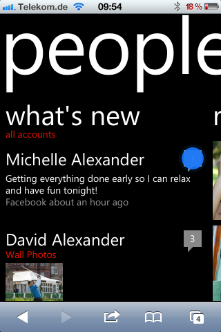 UI von Windows Phone 7 auf einem iPhone 4S