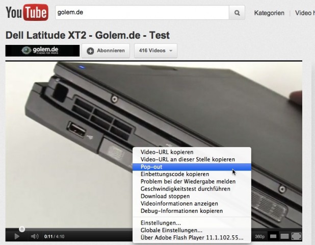 Popup-Funktion des Youtube-Redesigns (Bild: Youtube/Golem.de)