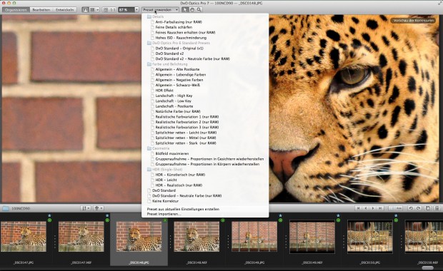Present-Auswahl in Dxo Optics Pro 7 (Bild: Tim Kaufmann)