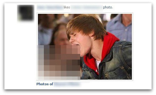 Justin-Bieber-Fotomontage - eines der Porno-Spam-Bilder, das die Gemüter betroffener Facebook-Nutzer erhitzte (Bild: Sophos)