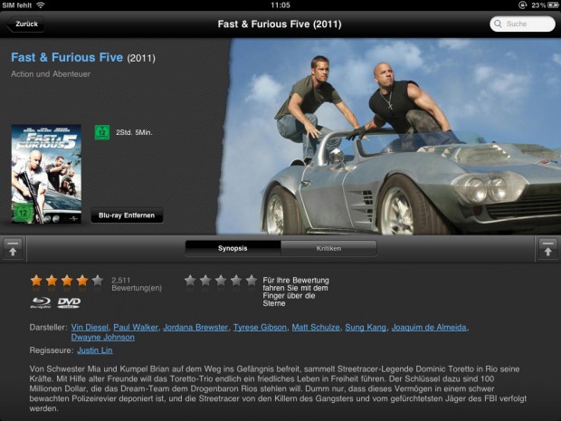 Lovefilm Player f&uuml;r iPad - ... ebenso wie das Abbestellen von Filmen, die Leihlistenverwaltung fehlt aber noch. (Screenshot: Golem.de)