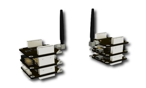 Zwei Stapel aus Tinkerforge-Bricks, die drahtlos verbunden sind