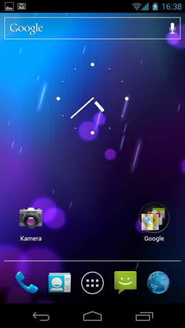Der Startbildschirm von Android 4.0.1 auf dem Galaxy Nexus