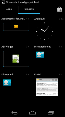 Die Widgetgröße zeigt das Menü an, ...