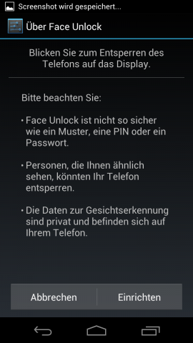 Google weist aber darauf hin, dass die Gesichtsentsperrung nicht besonders sicher ist.