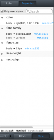Firefox 10: Eigenschafts-Ansicht im Style Inspector
