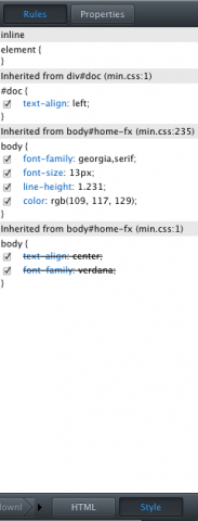 Firefox 10: Regel-Ansicht im Style Inspector