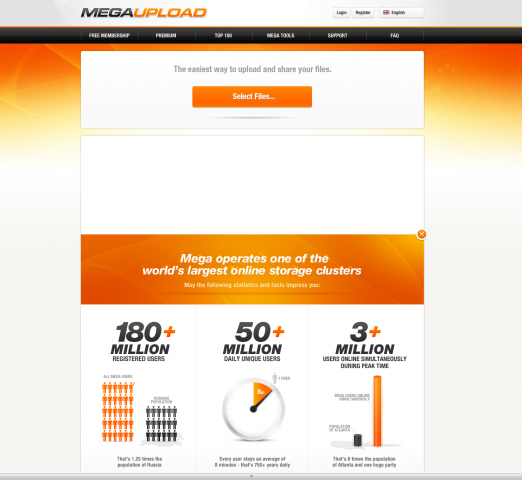 Die Startseite von Megaupload