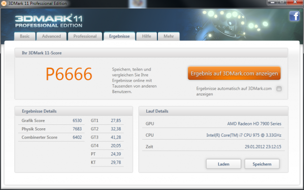 Einzelergebnisse 3DMark 11