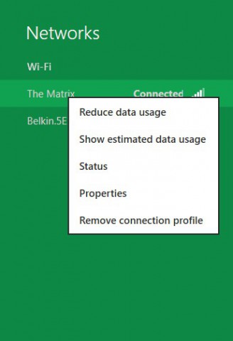 Windows 8: Kontextmenü in den Netzwerkeinstellungen