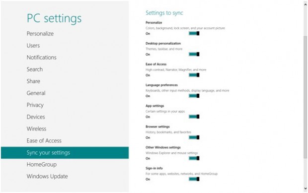 Windows 8: Einstellungen des Windows Explorer werden synchronisiert.