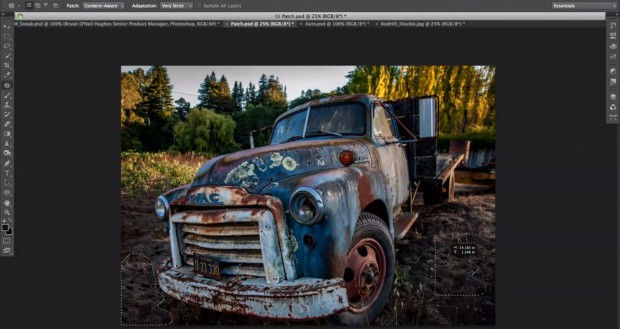 Photoshop-CS6-Funktion Content-Aware Fill mit Auswahl des Ersatzstücks (Bild: Adobe)