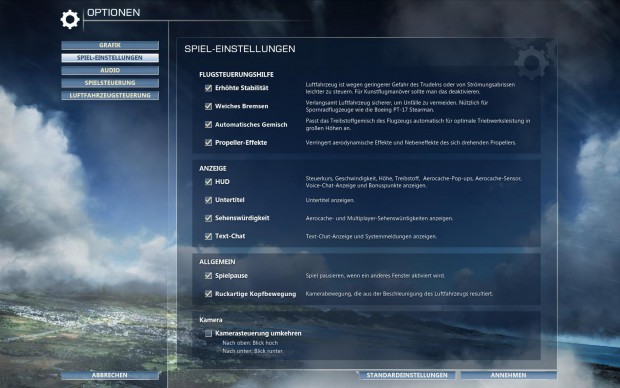 Standardmäßig bekommen Einsteiger zahlreiche Flughilfen.