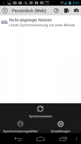 Die unten angezeigte Schaltfläche "Synchronisationsfehler" lässt sich nicht anklicken. Es gab keine Fehler.
