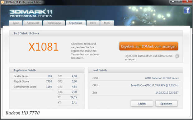Die 7770 im Extreme-Profil von 3DMark 11