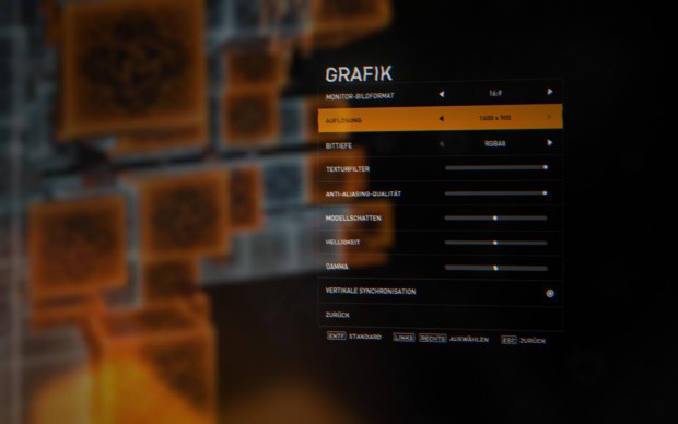 Das PC-Grafikmenü bietet eine Handvoll Optionen.