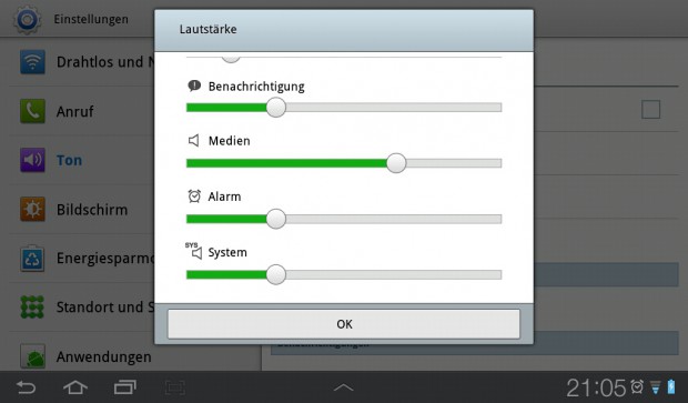 Die Systemklänge sind gut versteckt und auf maximaler Lautstärke, wenn das Gerät ausgepackt wird.
