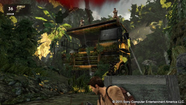 In Feuergefechten kann Drake in Deckung gehen.