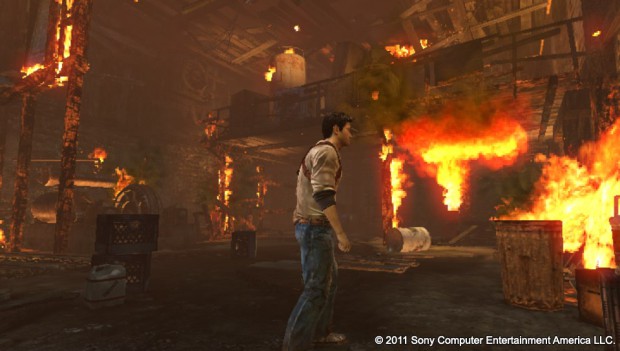 Das brennende Haus erinnert an Uncharted 3.