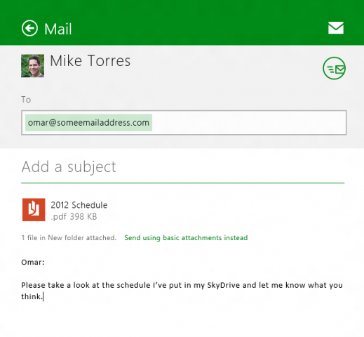 Skydrive in Windows 8 - Weitergabe von Bildern per E-Mail (Bild: Microsoft)