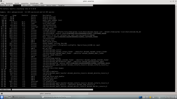 Ein Schnappschuss von Powertop bei ausgeschaltetem Bluetooth und WLAN mit Linux 3.0.6