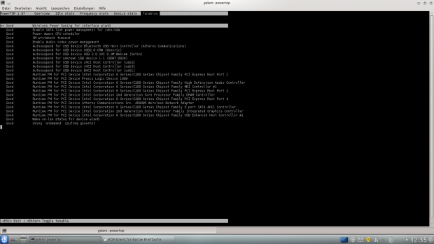 Eine Liste der Komponeten, für die es Konfigurationsmöglichkeiten zum Energiesparen bei Kernel 3.0.6 gibt