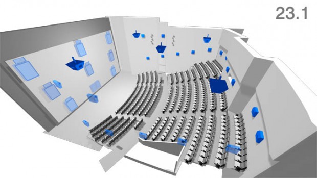 Die Verteilung der Lautsprecher im iSens-Saal in Düsseldorf  (Bild: UCI Kinowelt)