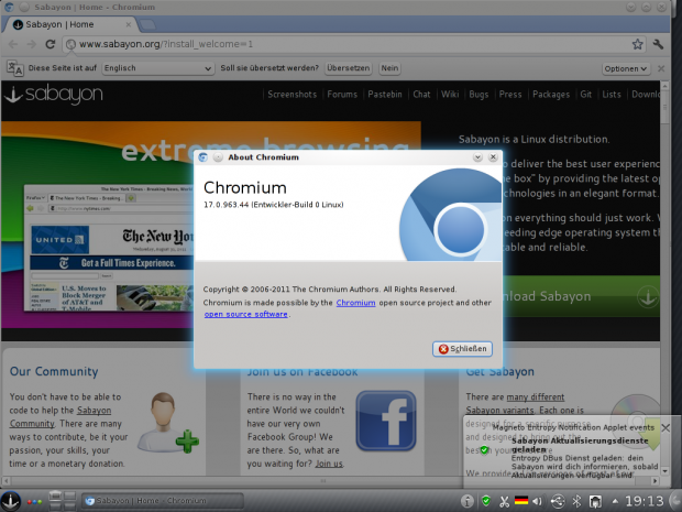 Sabayon verwendet standardmäßig den Chromium-Browser.