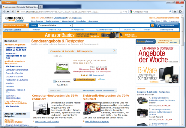 ... aber schon am Donnerstag angeboten, nach 15 Minuten waren noch viele Geräte erhältlich.