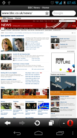 Opera Mini 7 auf einem Android-Smartphone