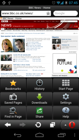 Opera Mini 7 auf einem Android-Smartphone