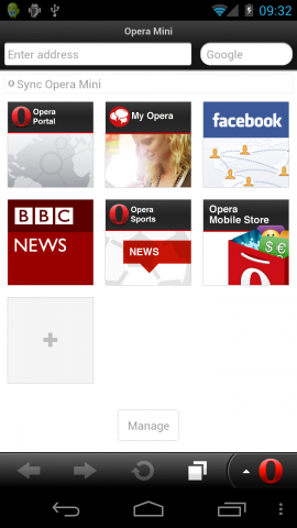 Opera Mini 7 auf einem Android-Smartphone - Schnellwahlseite erlaubt nun beliebig viele Einträge
