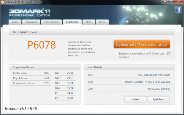 Einzelergebnisse 3DMark11