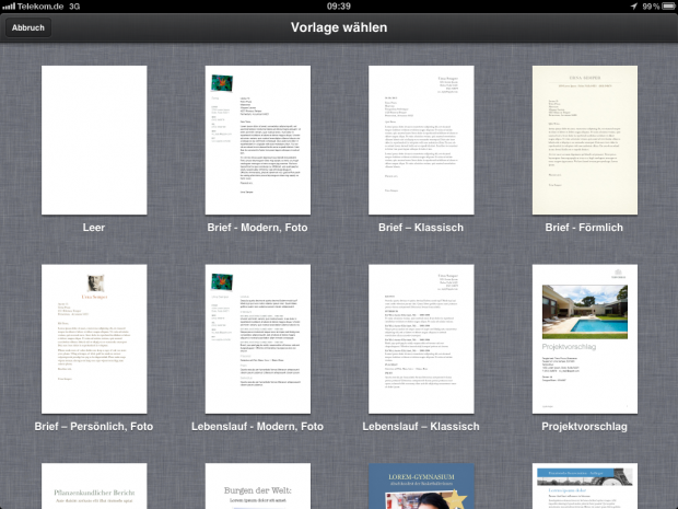 Pages auf dem iPad 2...