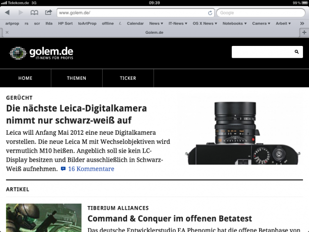 Unsere Webseite auf dem iPad 2...