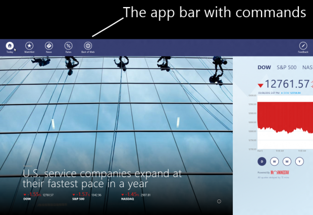 Die App Bar kann von oben oder unten ins Bild gewischt werden.