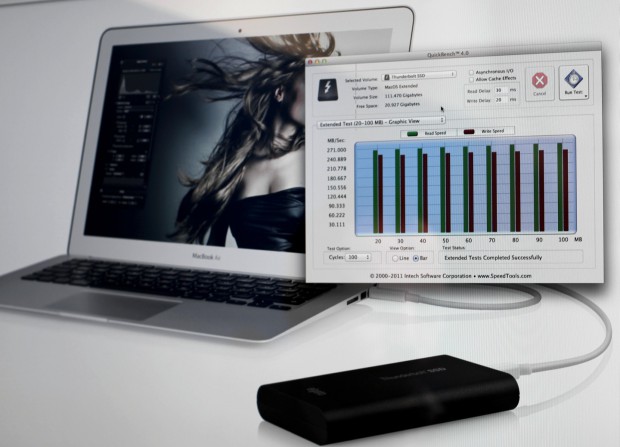 Elgato Thunderbolt SSD - Benchmark am Hersteller-Stand auf der Cebit 2012 (Bild: Golem.de)