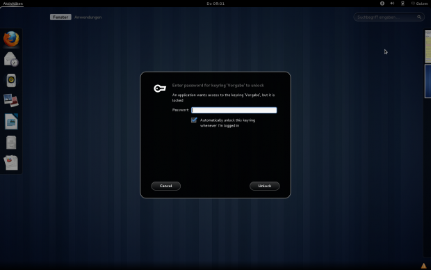 Passwortabfragen für Schlüsselbunde im Design der Gnome-Shell