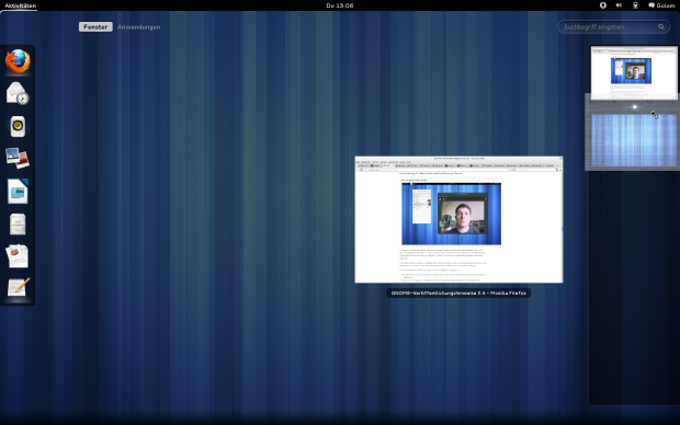 Eine Anwendung kann zwischen zwei Arbeitsflächen geschoben werden, um eine neue zu erstellen.