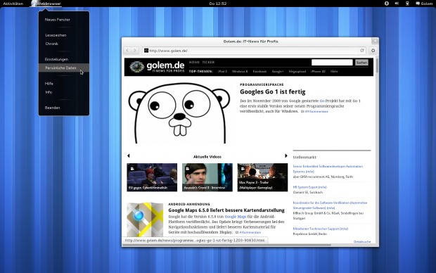 Statt der Menüleiste gibt es das Anwedungsmenü im Panel.