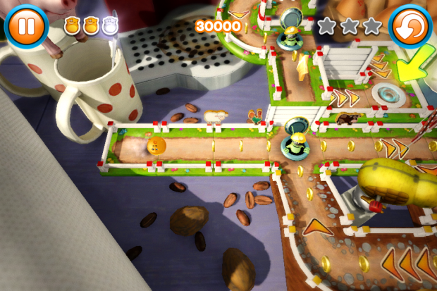 Mit einem Touch zum richtigen Zeitpunkt katapuliert ein Helfer Fibble nach oben.