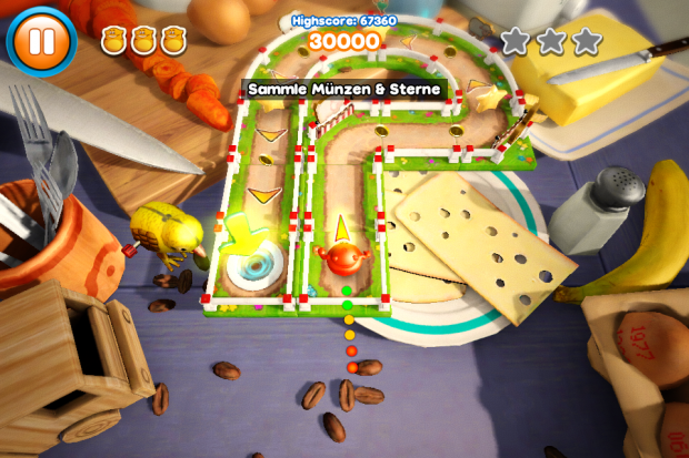 Der Spieler bestimmt Richtung und Geschwindigkeit, mit der Fibble startet.