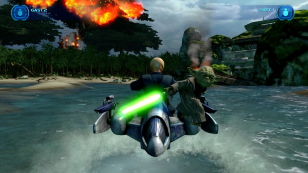 Yoda als Beifahrer auf einem Speeder-Bike