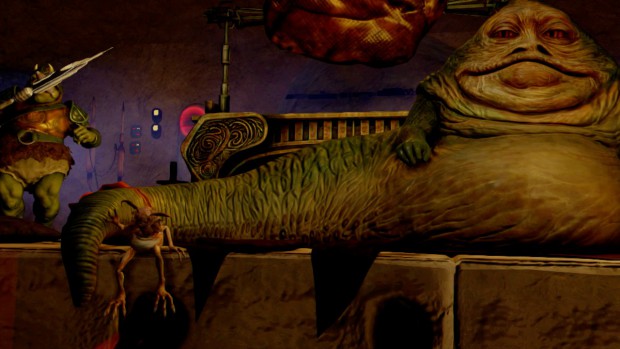 Jabba der Hutte mit seinem frechen Haustier