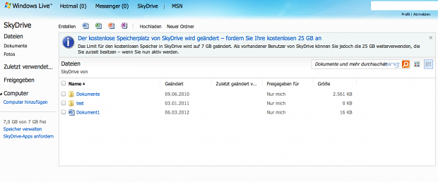 Skydrive bietet Altmitgliedern nach wie vor 25 GByte Speicherplatz (Screenshot: Andreas Donath/Golem.de)