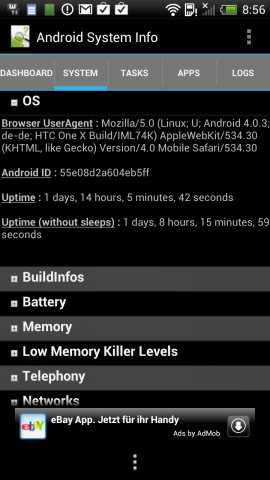 Die Informationen zu dem Betriebssystem und dem Standardbrowser