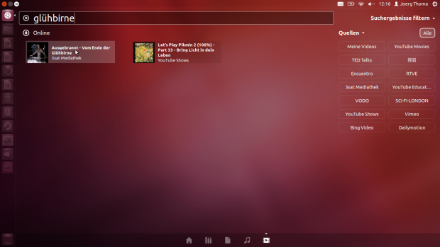 Die Videolinse bietet schnellen Zugriff auf lokale Videos und Onlineinhalte.