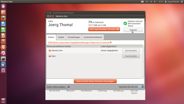 Die Einstellungen für Ubuntu One wurden zusammengefasst und erweitert.