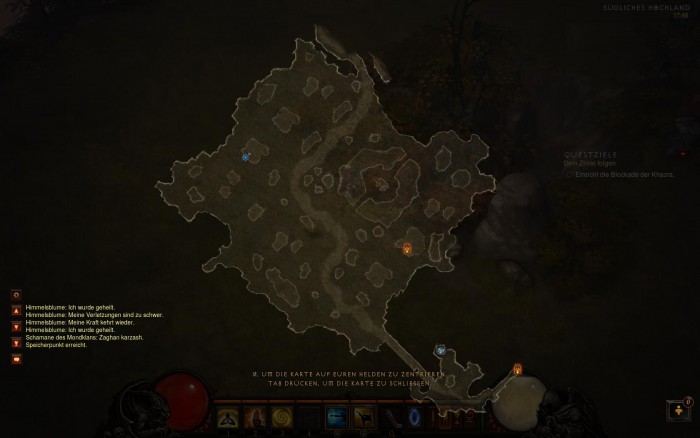 Die Übersichtskarte zeigt das jeweils aktive und erkundete Gebiet.