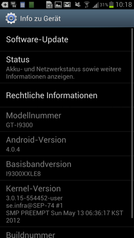 Offiziell tr&auml;gt das Galaxy S3 die Bezeichnung GT-I9300. Als Betriebssystem kommt Android 4.0.4 zum Einsatz.